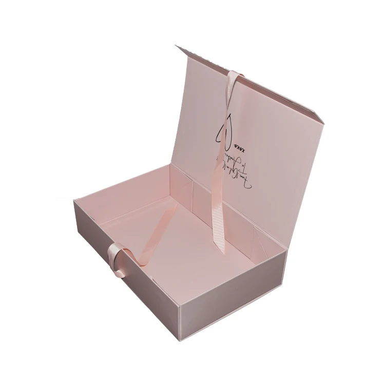 Personalized Folding Cardboard Hair Bundle Packaging Magnets Box with Silk Ribbon Closure