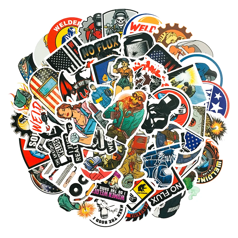 50 PCS Welder Humor Hard Hat  Welding Helmet Sticker for luggage laptop skateboard PVC waterproof stickers