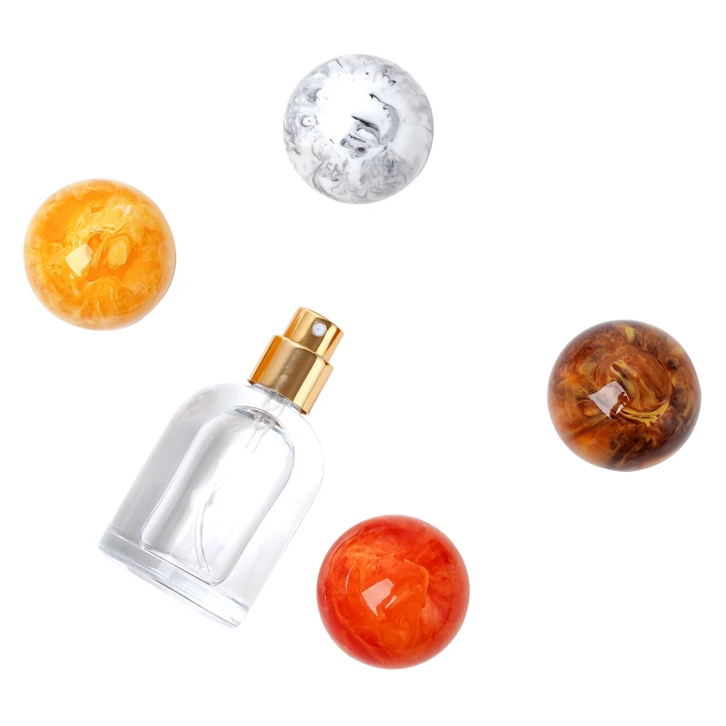 30ml Mini Size Clear Round Glass Orange Yellow Brown White Resin Ball Cap Spray Crimp Perfume Bottle