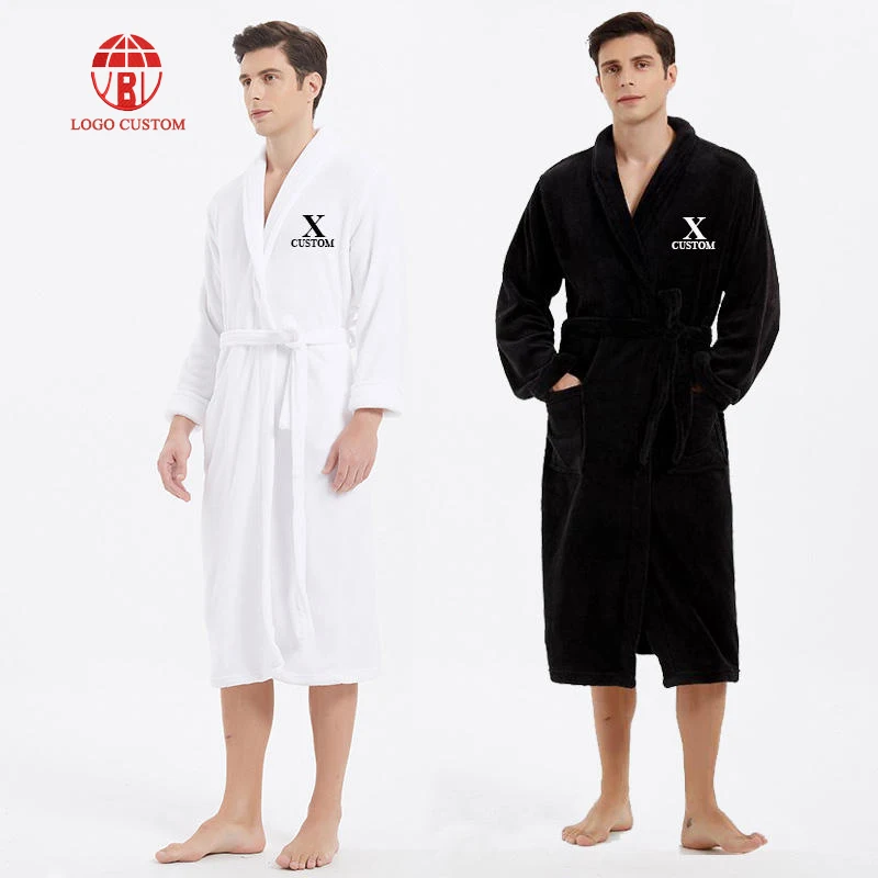 Thick Plush Coral Flannel Bathrobes Unisex SPA Black Custom Couple Robe Embroidery Coral Fleece Hotel Bathrobe