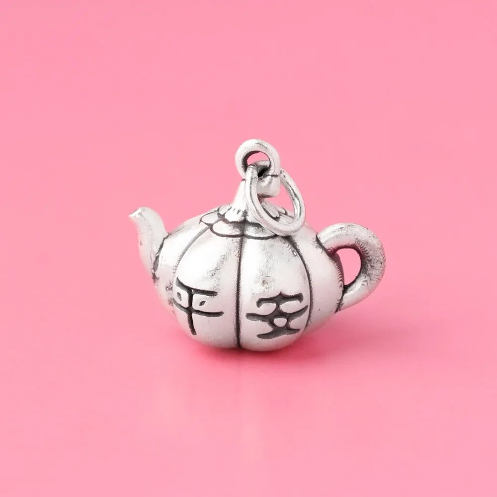 Ping an Unisex Retro Ruyi Small Teapot Pendant Hip Flask Accessories Silver Plated 999 DIY Pendant