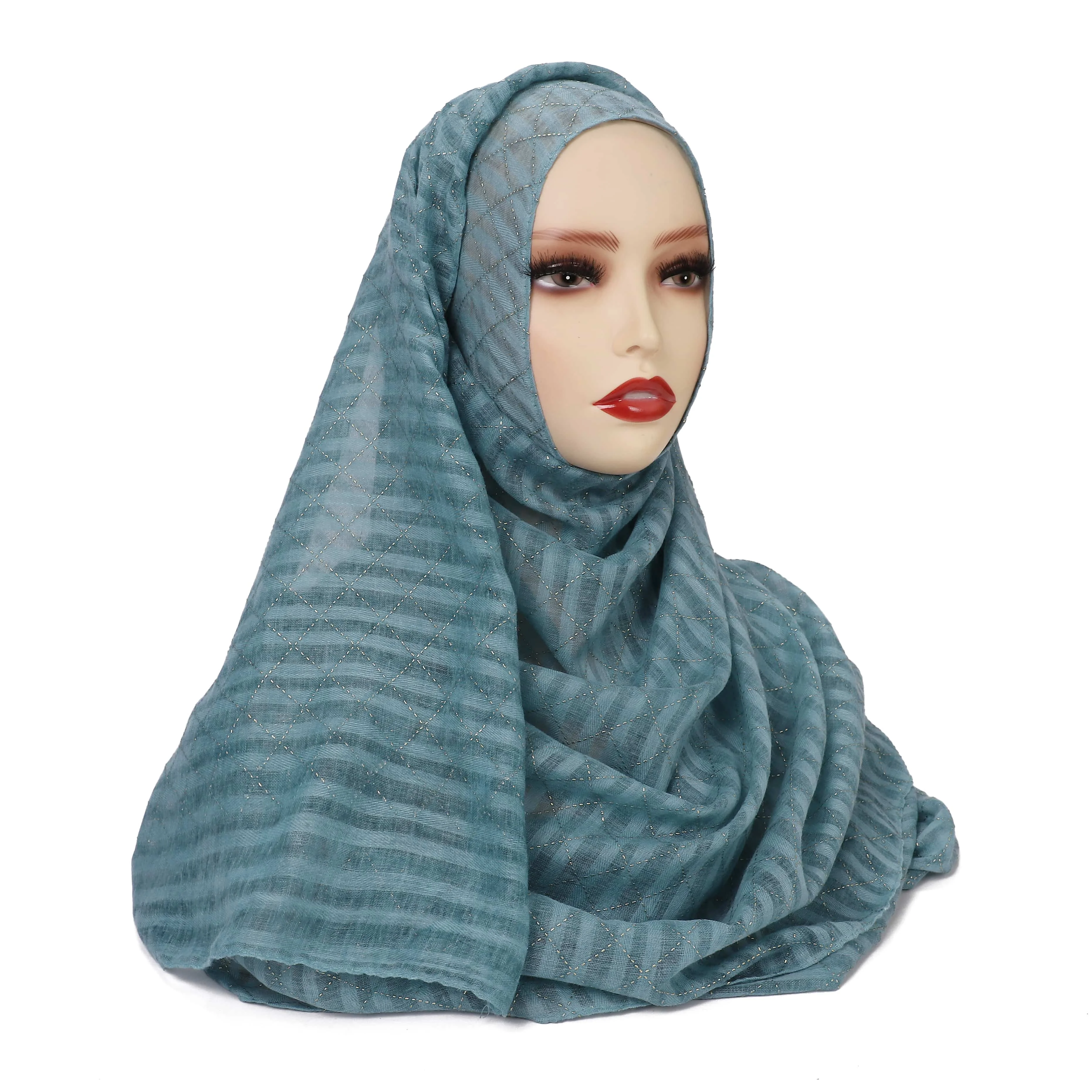 Elegant Shawl Casual Head Wrap Women Comfortable Simple Islamic Muslim Long  Hijab Women Plaid Rhinestone Stripe Cotton Scarf
