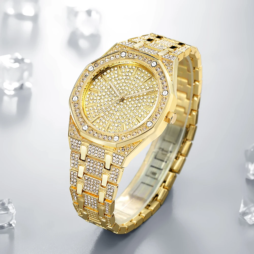Top Sell Waterproof Mens Watches Luxury Brand Fashion Diamond Quartz Watch gold iced out watch reloj de diamantes para hombres