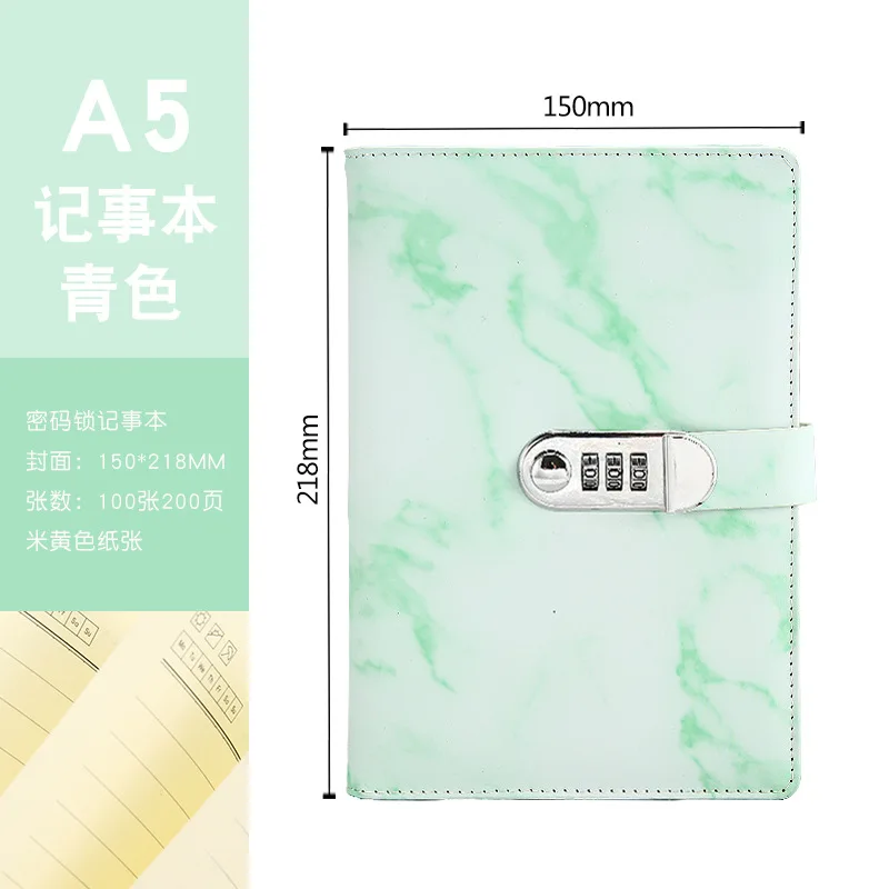 Hardcover high-grade PU leather cover notebook with combination lock and monthly diary with lock