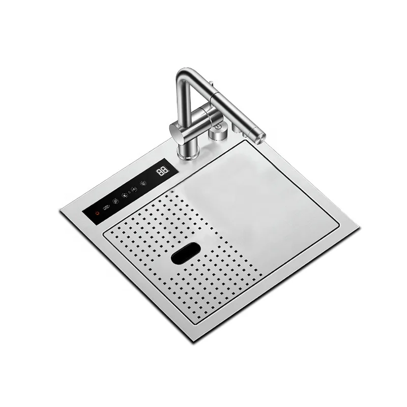 2024 stainless steel 304 dual catalyst purification kitchen sink single bowl handmade small size kitchen sink with glass rinser
