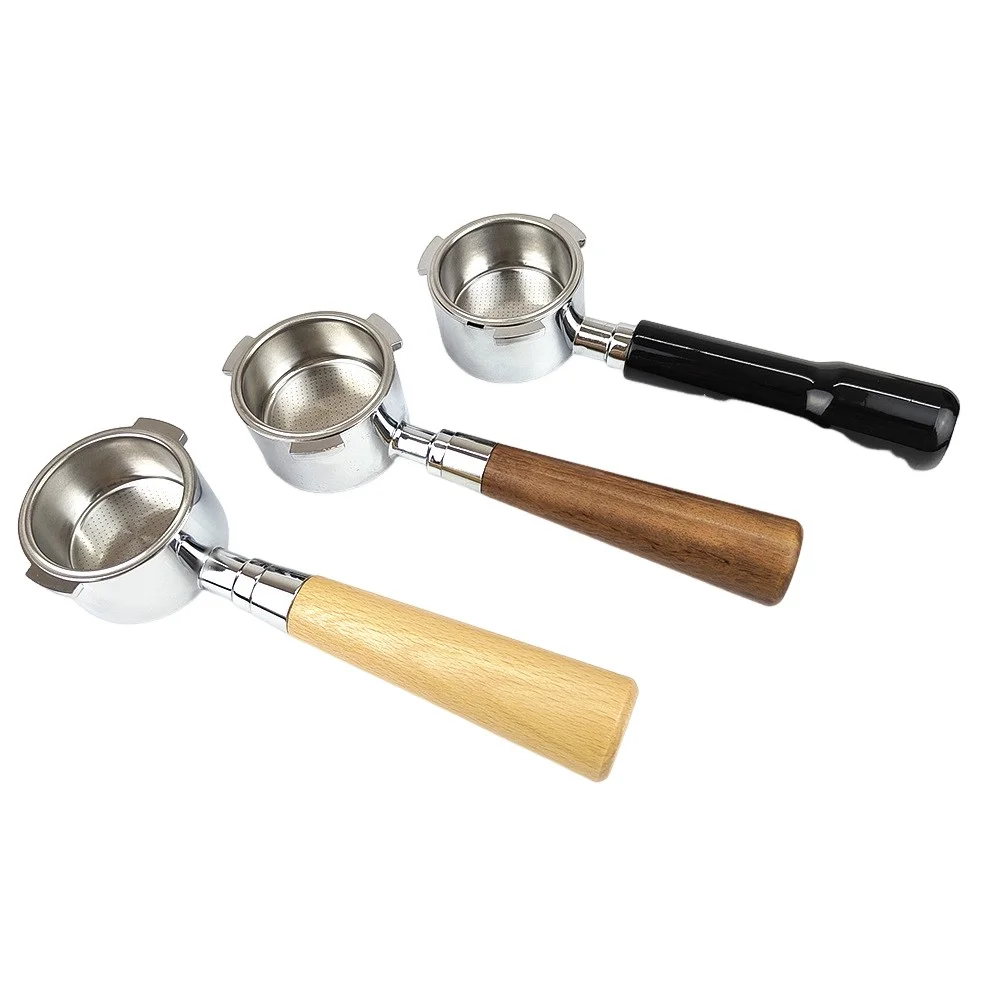 Wood Handle Coffee Filter Stainless Steel Tail Section Espresso 51mm 54mm 58mm Black Coffee Portafilter