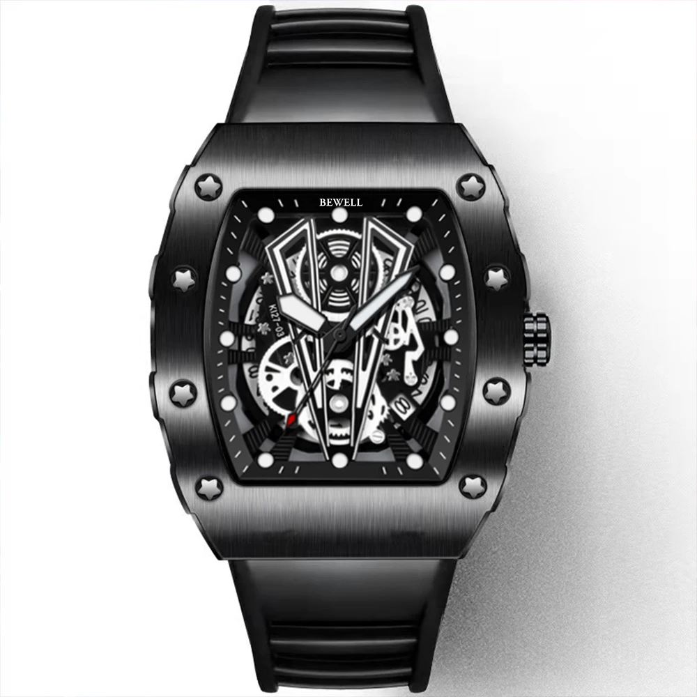 Brand Private Label Fashion OEM Square metal hollow design with luminous index Custom automatic Watches in black