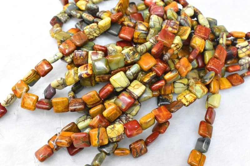 Wholesale A Grade Natural  Smooth Gemstone  Picasso Square Shape Beads Fpr Jewelry Making