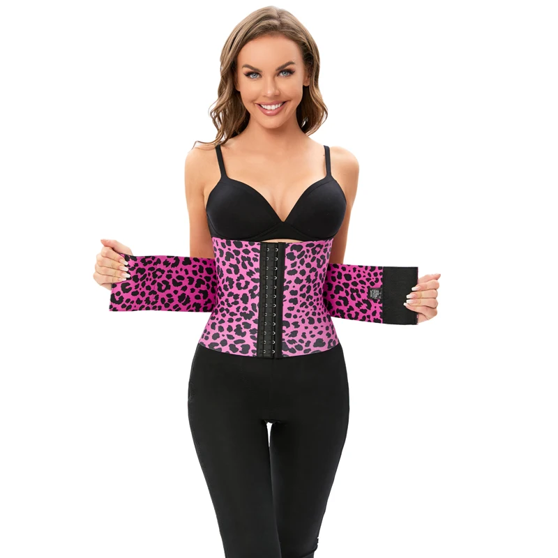 Fashion Women Leopard Prints Steel Bones Latex Wholesale Corset Waist Trainer Sweat Sport Waist Trimmer Lady Latex Corset Shaper