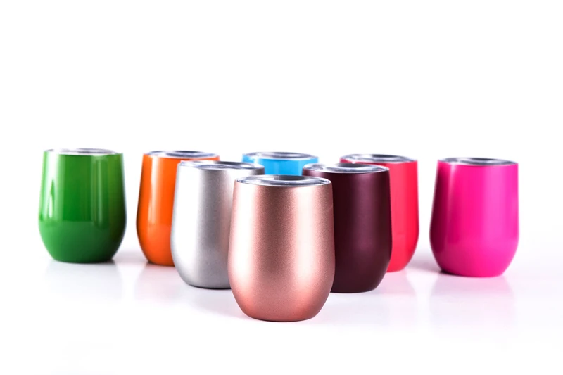 glitter egg shape mugs double wall stainless steel wine tumbler with sliding lid