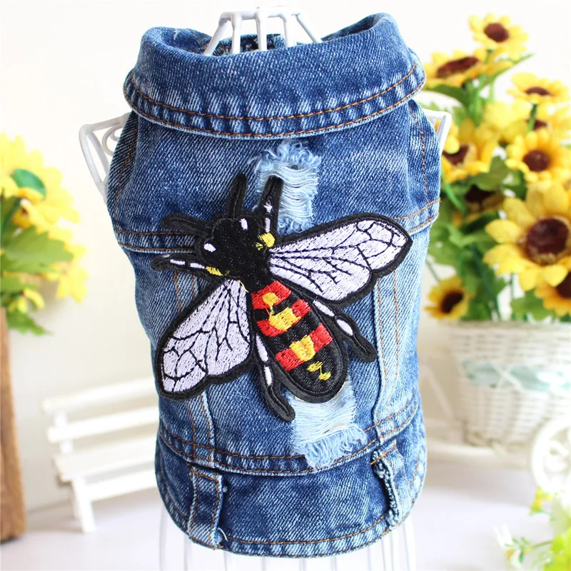 Embroidery dog jean clothes pet dog jacket luxury pet denim clothes wholesale