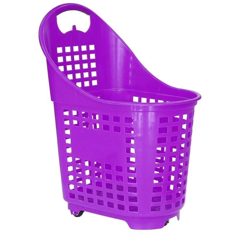 Large capacity 80L plastic shopping basket trolley rolling basket cart