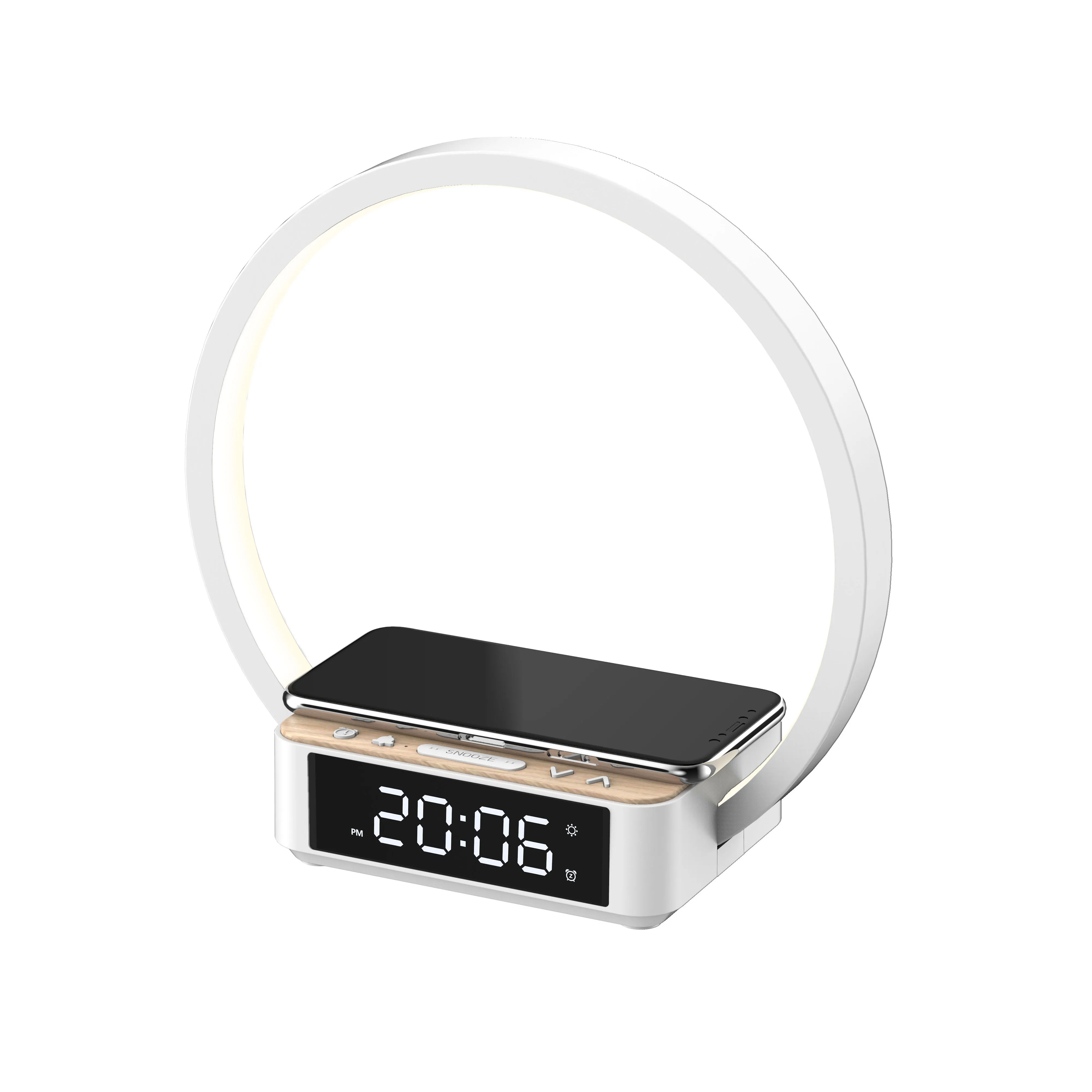 Wake -Up Light Function 3 Grade Brightness Night Light Bedside Lamp with Wireless Charger and Calendar Display