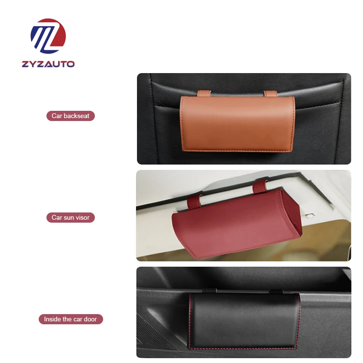 ZY Creative Car Leather Sunglasses Case Sun Visor Hanging Glasses Metal Holder PU lasses Holder Clips