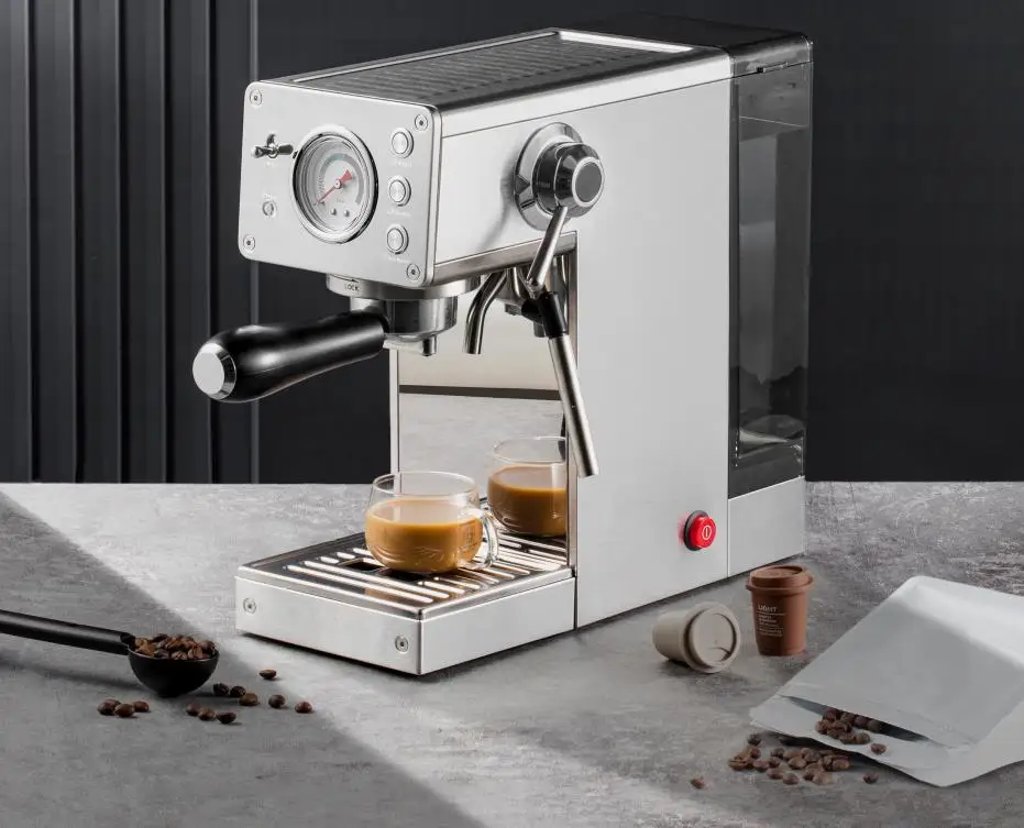 2024 SS Cover Espresso Coffee Machine Easy Control 20 bars Pressure Gauge Stainless Steel Body Italian