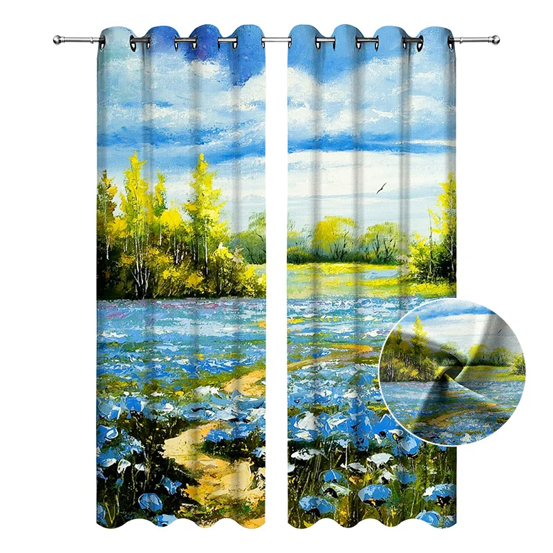 Wall Covered With Flowers 3D Digital Printing Landscape High Quality Photo Polyester Blackout Curtains