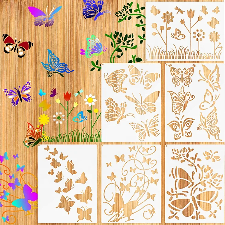 6 Pieces Butterfly Painting Stencils Dandelion Flowers Template  Reusable  Wall Stencils
