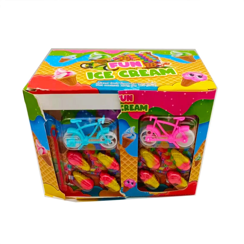 Chinese Wholesale OEM Ice Cream Shape Gummy Candy with Bicycle Toy Candy for Kids
