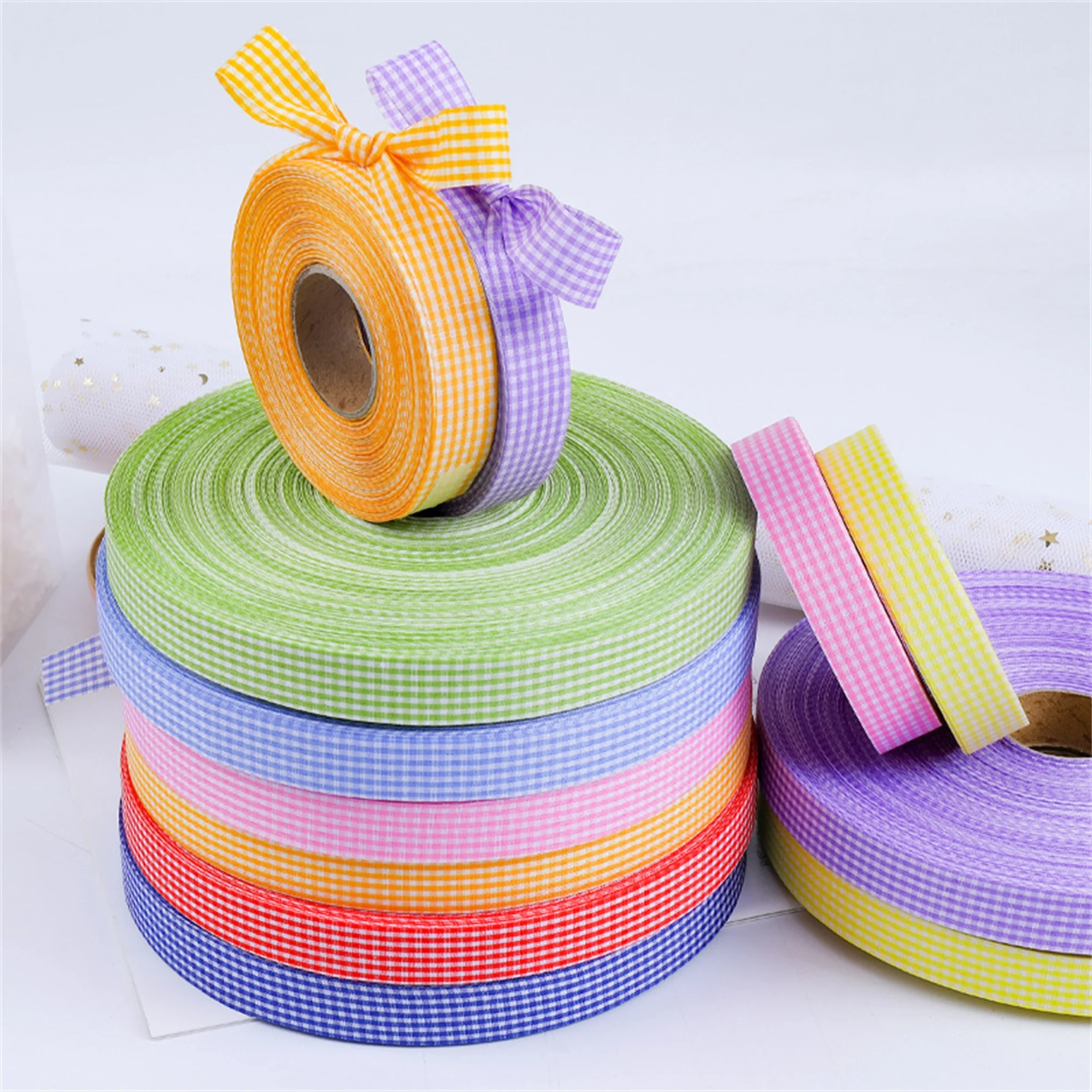 Plaid Ribbon Baking Cake Packaging Flower Ribbon Bouquet Tie Decoration Christmas Plaid webbing packaging ribbons