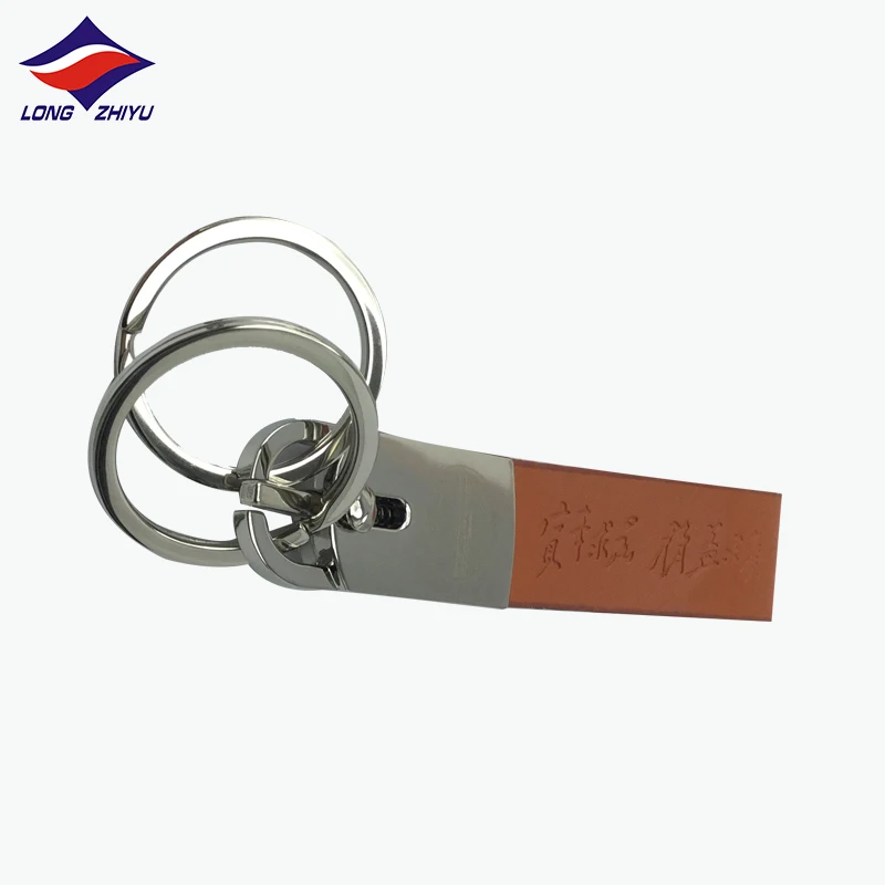 Longzhiyu 14 Years Manufacturer Custom Leather Strap Keychain with Metal Ring Customized Logo Free Design Leather Keyrings