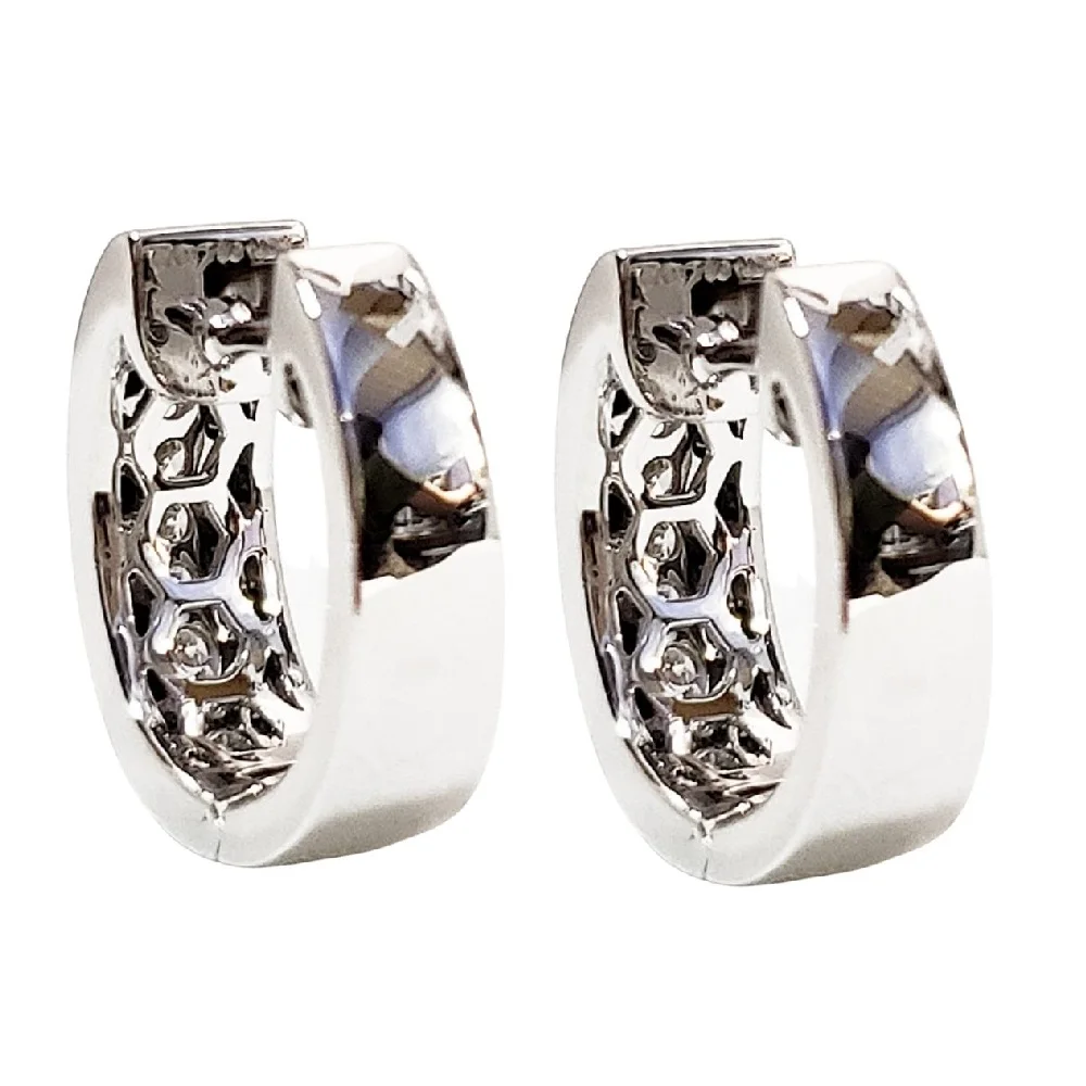 China Direct Factory Gorgeous Gift Wholesale Fine Jewellery 18k Solid White Gold Natural Black Diamond Hoop Earrings For Women
