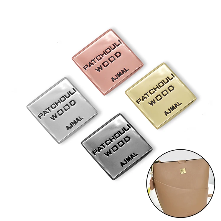 Custom Square Metal Name Plate Tag Gold-Plated Alloy Hook for Clothing and Luggage Handbag Accessory Bag Mount Plate