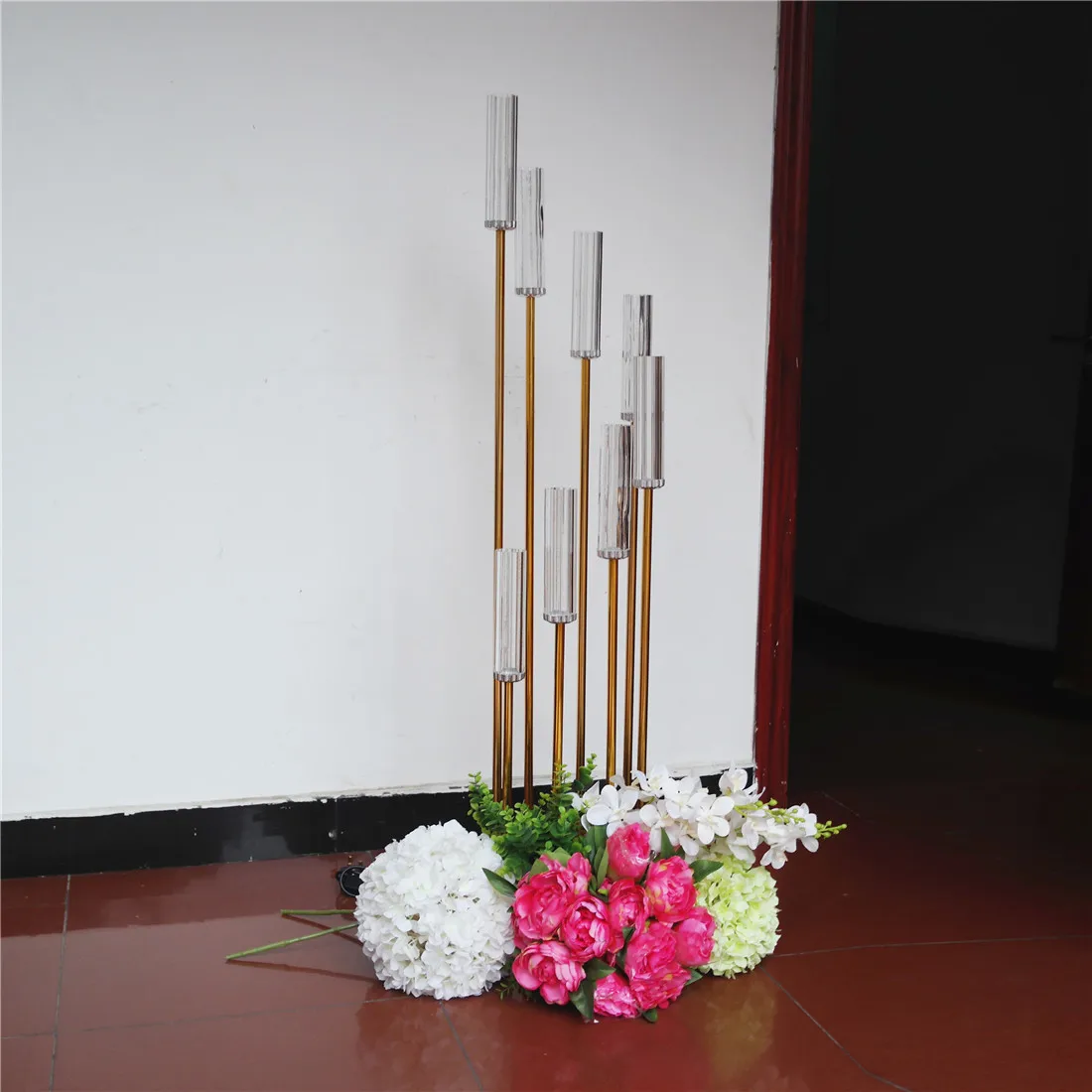 8 Arm Events Centerpieces Luxury Gold Candle Holder Glass Tall Wedding Decoration Candlesticks