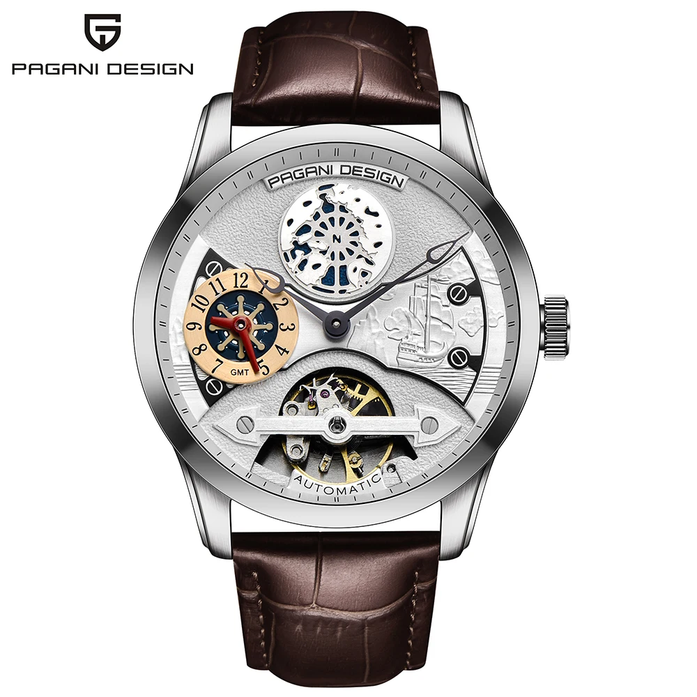 PAGANI design 1635 Leather Tourbillon Watch Automatic Men Watch Men Mechanical Steel Watches Relogio Masculino