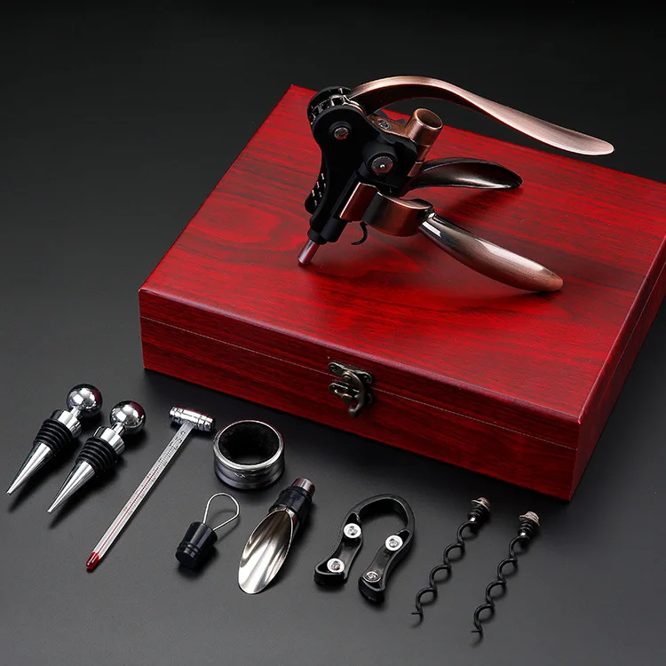 9pcs Wooden Box Rabbit Wine Opener Set Zinc Alloy Lever Style Corkscrew Deluxe Wine Bottle Corkscrew Set