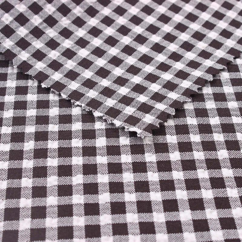 black white ripstop 95%polyester  5%spandex cationic polyester bubble plaid spandex fabric for  sportswear garment