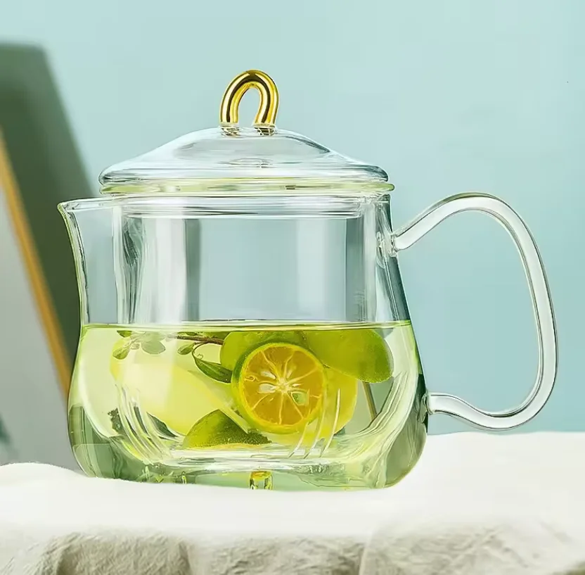 Glass filter teapot transparent flower teapot high temperature resistant teapot with infuser borosilicate glass