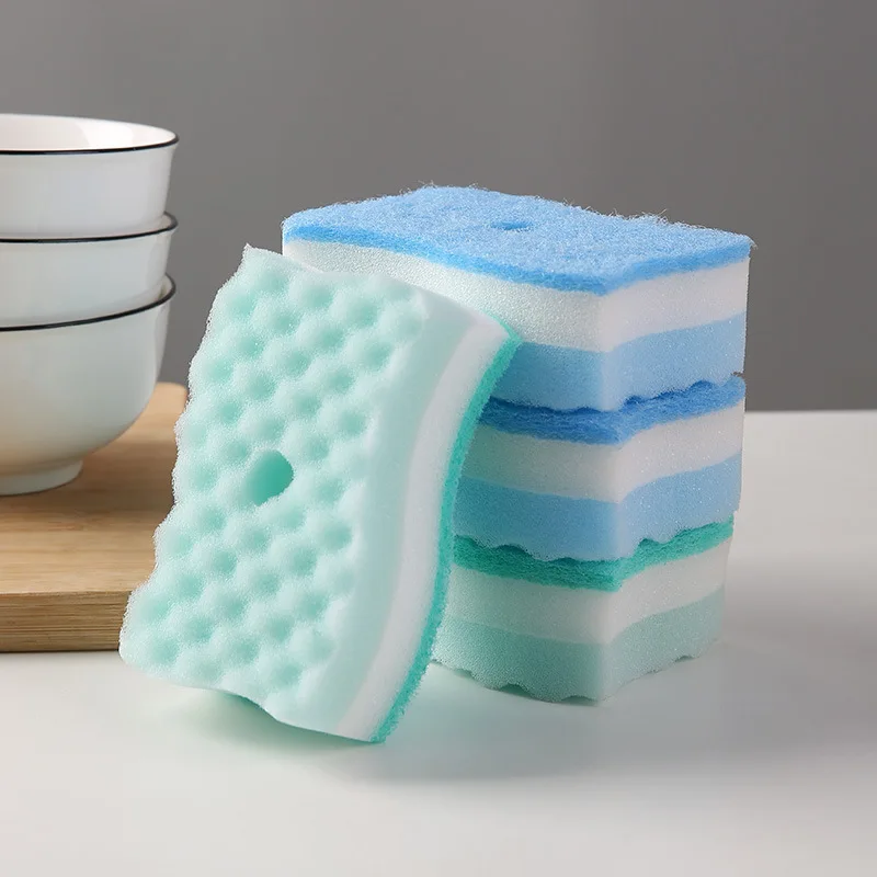 3 Layer Natural Rectangle Wood Pulp High absorbent Eco friendly kitchen nano melamine sponge