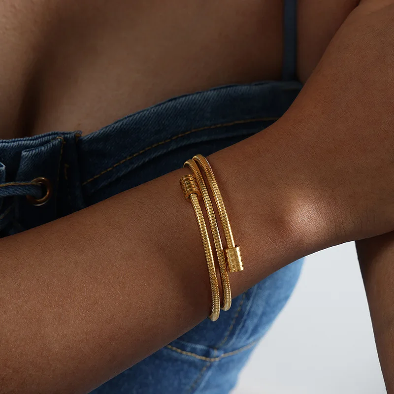 Stainless Steel Gold Plated Round Snake Chain Bracelet 3mm Shiny Bangle Bracelet