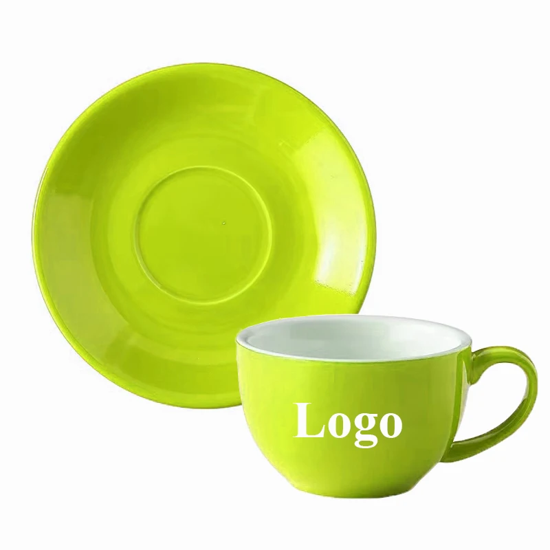Promotional porcelain tea cup set Custom  Printed  cappuccino milk taza Ceramic Espresso Cups & Saucers Sets for hotel kitchen