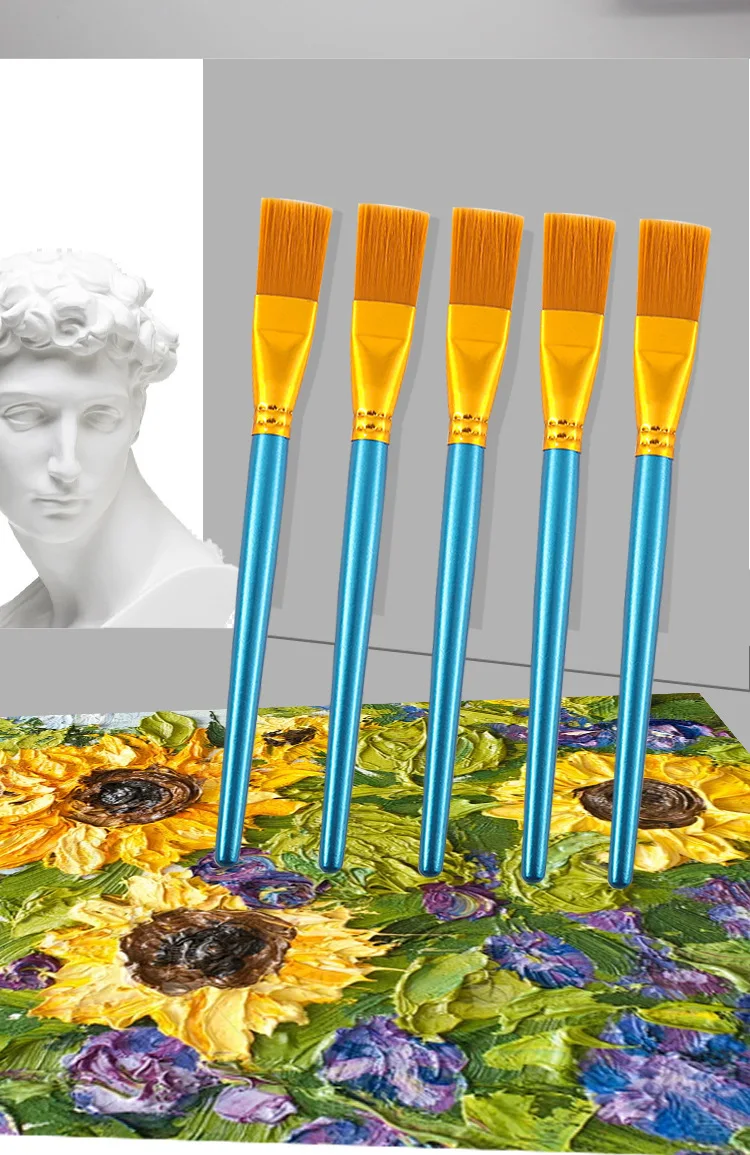 Soododo Single Set Flat Head Nylon Painting Brush for Children Art Students Composed Wood Handle Graffiti Filling Oil Painting