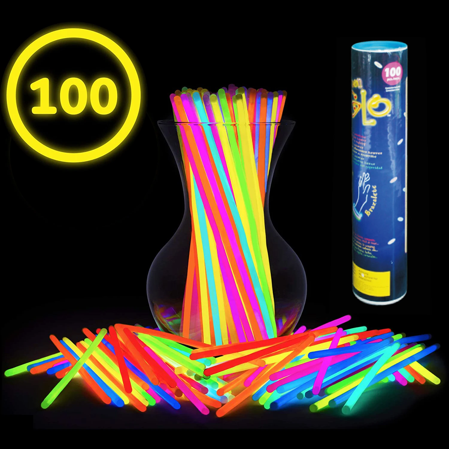 New Nite Luminous Stick 100 Pack- Bulk Party Supplies Favors / Custom Healing Luminous Even Nite Glow Stick In The Dark Bracelet