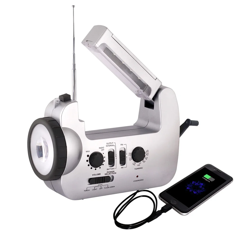 
Solar And Hand Crank Powered Emergency Radio With Flashlight and mobile power bank 