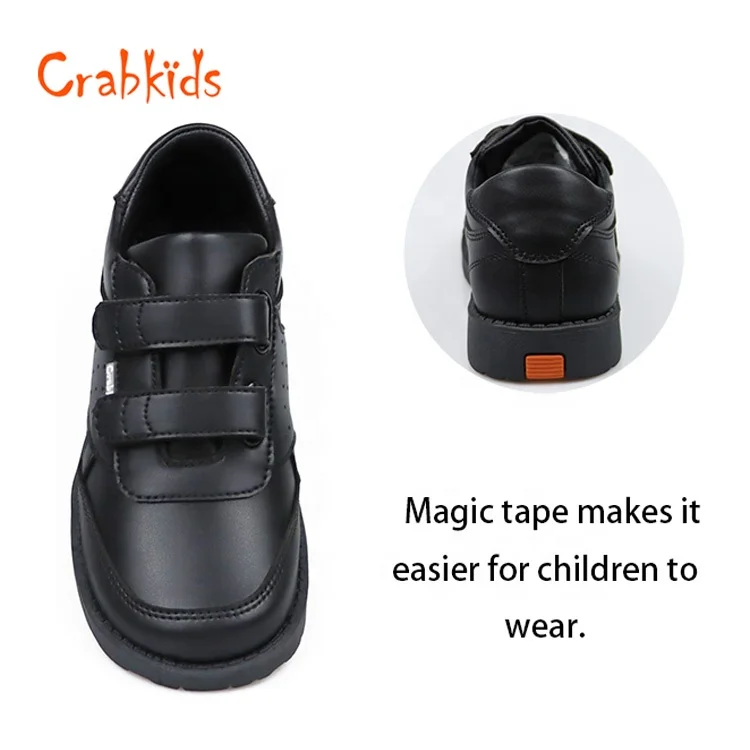 Crabkids Factory Product Black Pure Leather School Shoes Children Shoes High Quality Kids Shoes for School