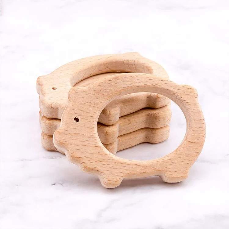 INS Baby Teething Toys Animal Pig Rodent Flamingo Beech Bracelet Pacifier Pendant Wooden Teether