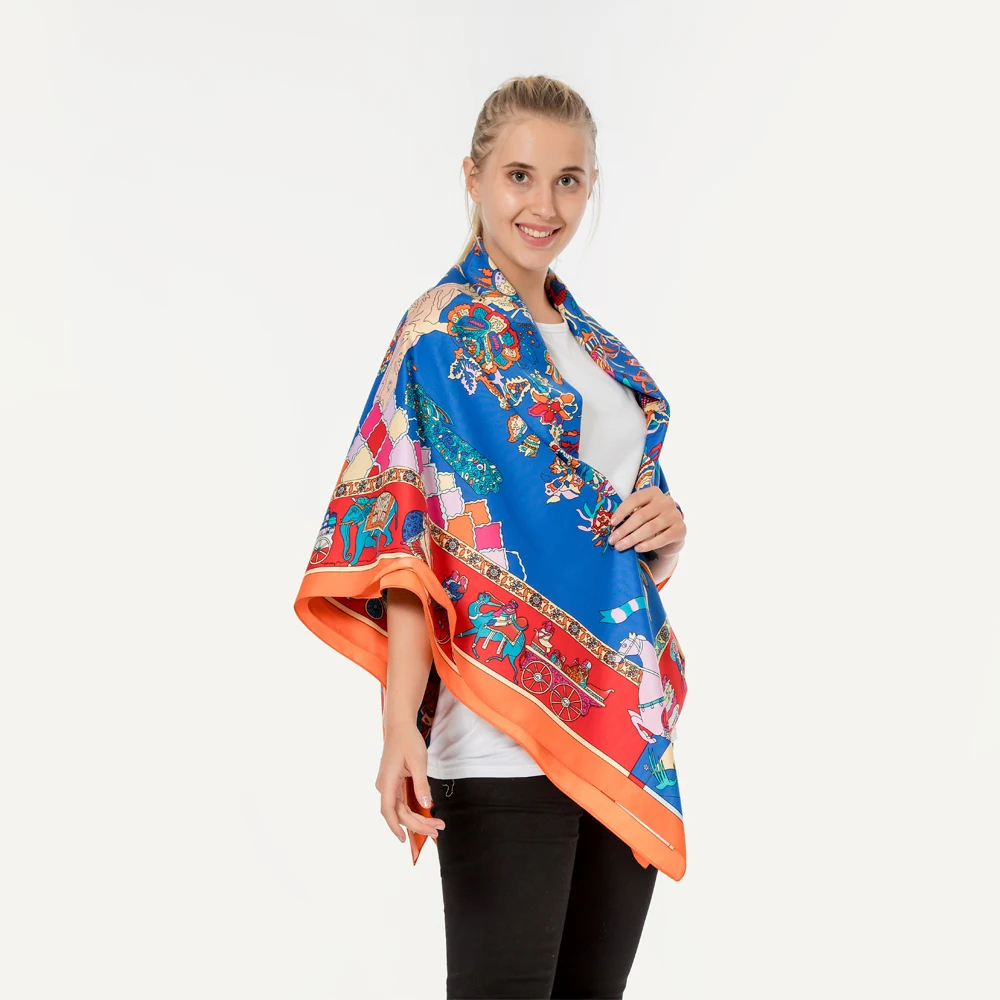 Wholesale 130cm large scarf shawl bandana fashion colorful tree print square women elegent silk hijab