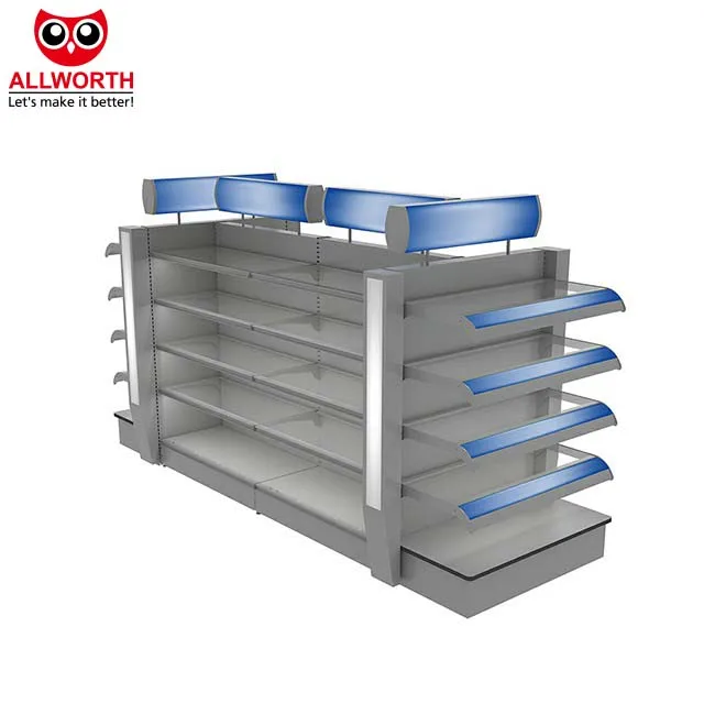Factory Custom Size white round shelf half circle end supermarket shelves gondola supermarket shelf