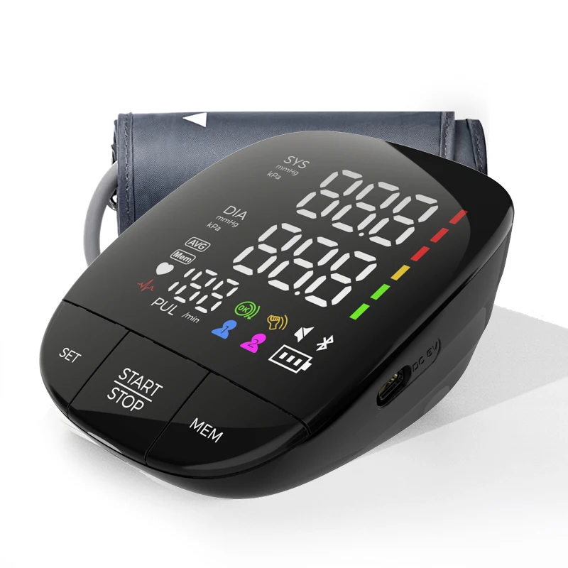 Factory Price Full Black Panel LED Big Screen Electronic Sphygmomanometer Upper Arm Automatic Blood Pressure Monitor Digital