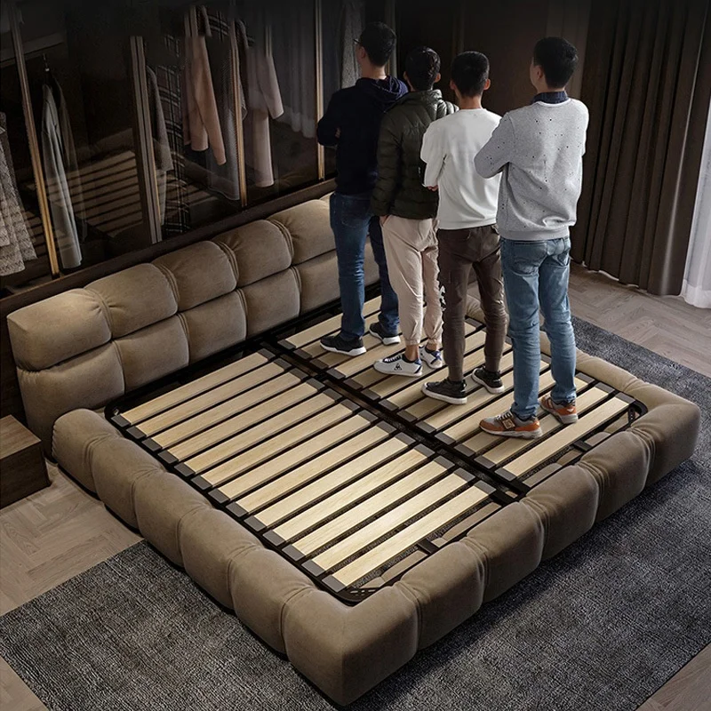 MIDOSO Italian simplicity designs modern khaki bedroom bed sets wrinkle fold king size fabric bed frame