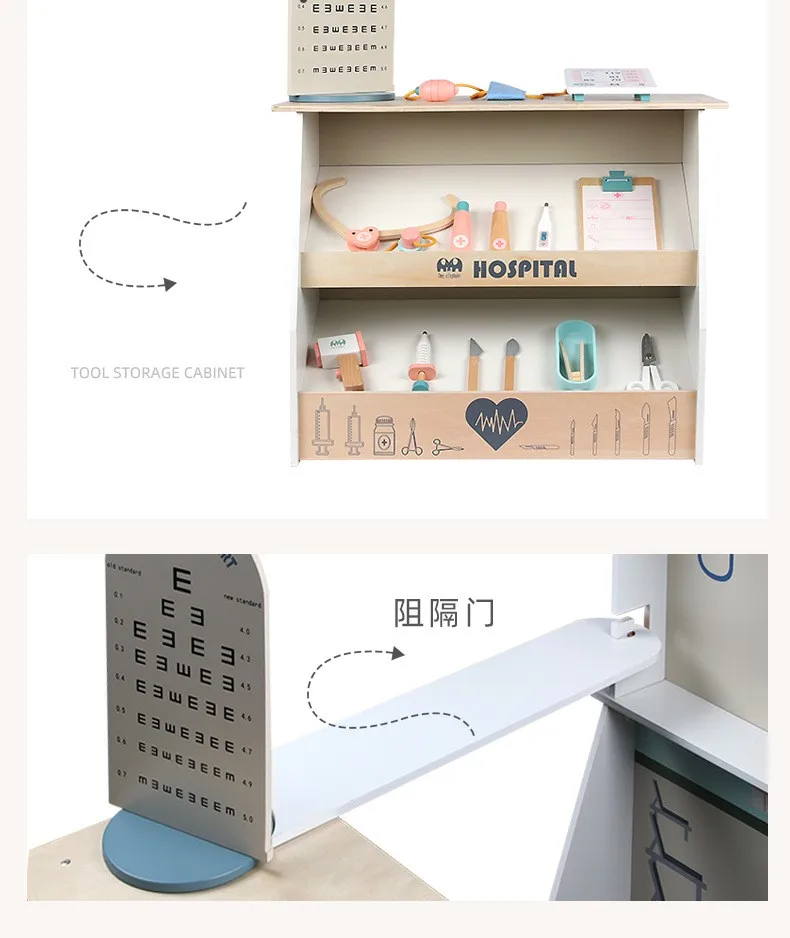 New Design Wooden Hospital Simulation Medicine Box Boy and Girl Play House Kids Pretend Doctor Play Set Educational Toys