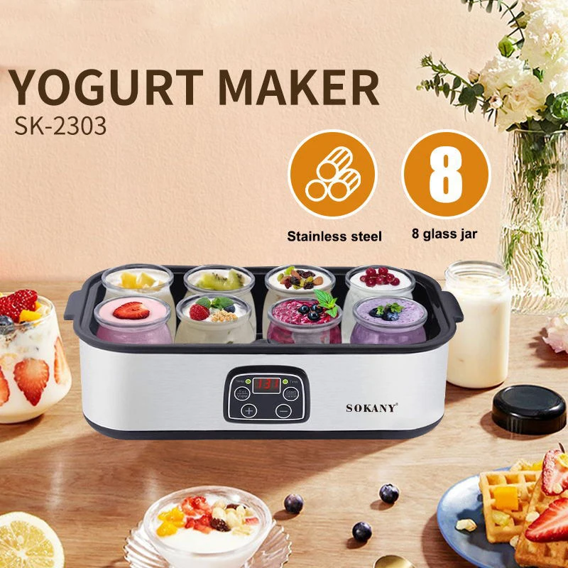 110V 220V 1400ML Electric Yogurt Maker Machine with Adjustable Temperature and Time Control Included Yogurt Jar with 8 Lids