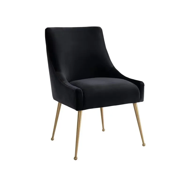 Modern Furniture Dining Room Armchair Velvet Fabric Metal Base Upholstered Black Dining Chair