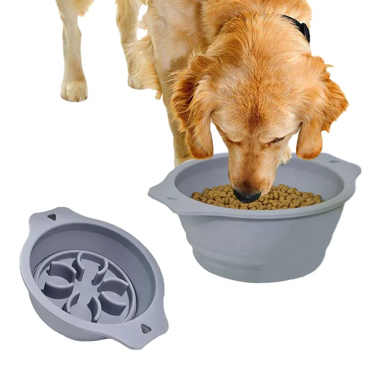 Wholesale Mess Free Collapsible Dog Water Bowl Strong Suction Base Silicone Pet Slow Feeder Travel No Spill Dog Folding Bowl