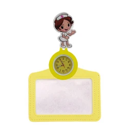 Fashion colorful unisex mens women nurse cartoon doctor pocket watches 2 in 1 Retractable Badge Reel Card Holder medical watches