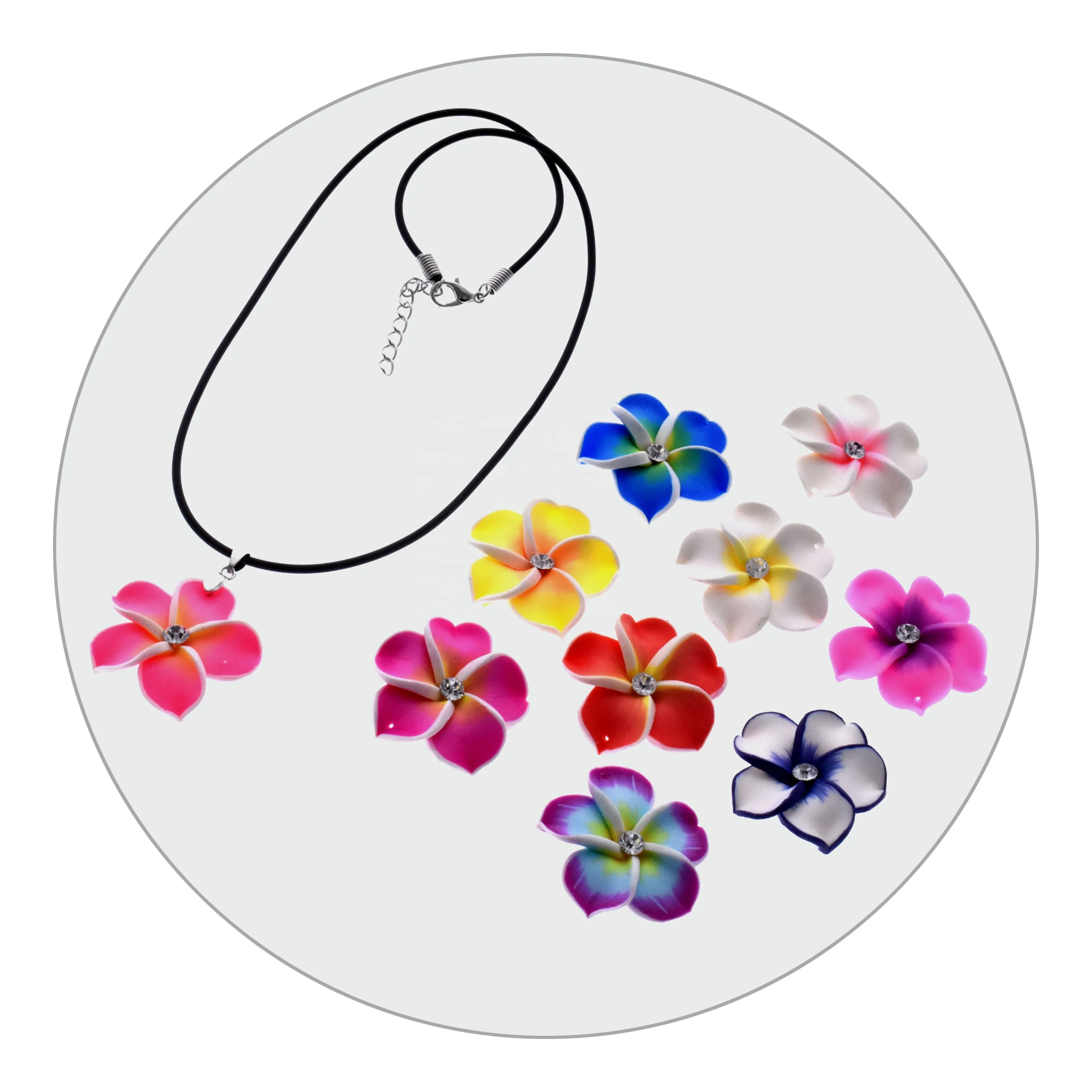 Hot selling colorful polymer clay flower necklace hawaii plumeria chocker pendant necklace