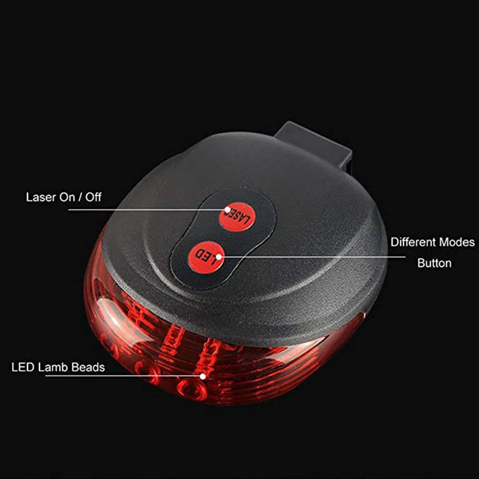 RTS AT New Waterproof Bicycle Tail Light Laser Mountain Bike Safe Warning Tail Light 5 LED Cycling Rear Light